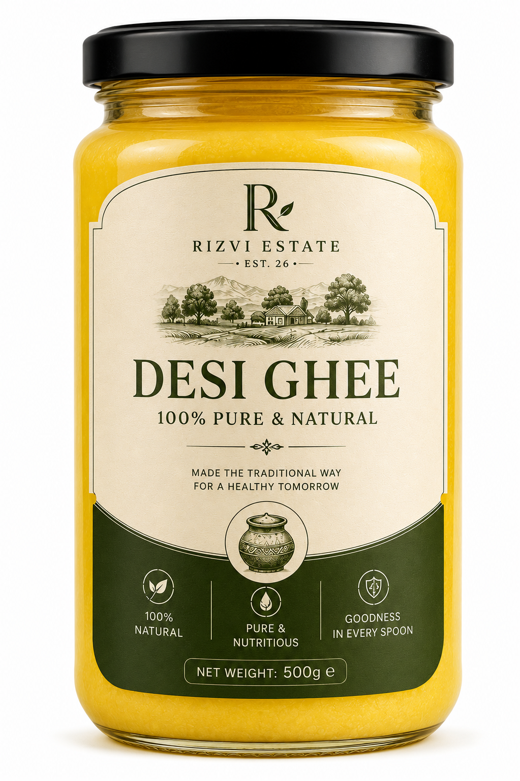 RIZVI ESTATE Premium Desi Ghee – 100% Pure Cow Ghee (500g-1Kg)