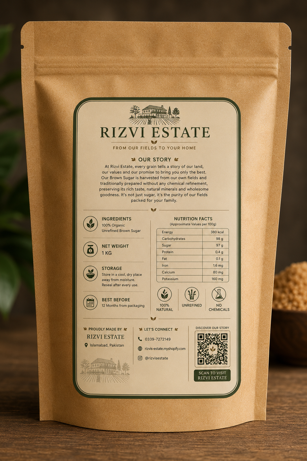 RIZVI ESTATE Premium Natural Brown Sugar (1KG)