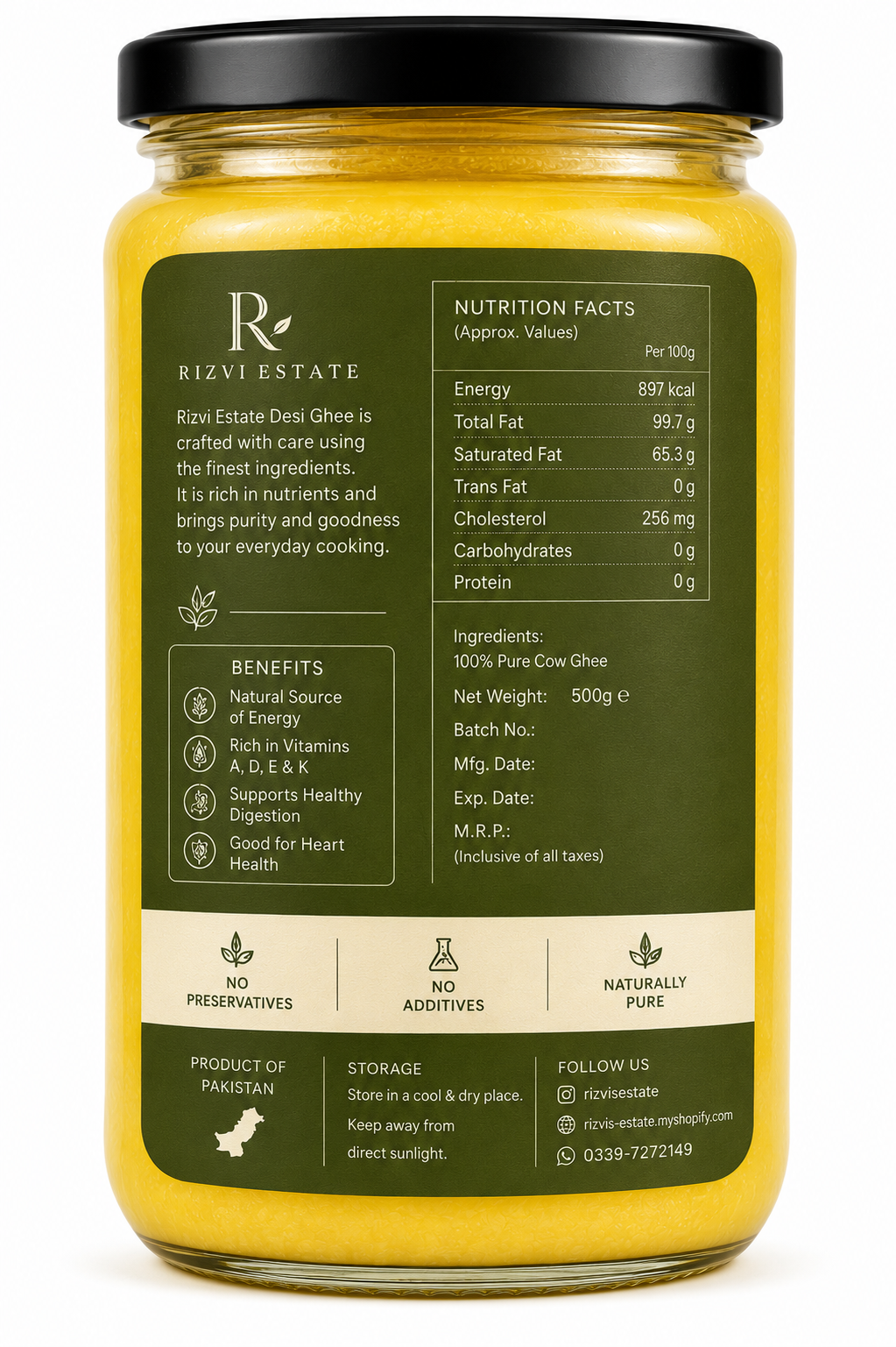 RIZVI ESTATE Premium Desi Ghee – 100% Pure Cow Ghee (500g-1Kg)